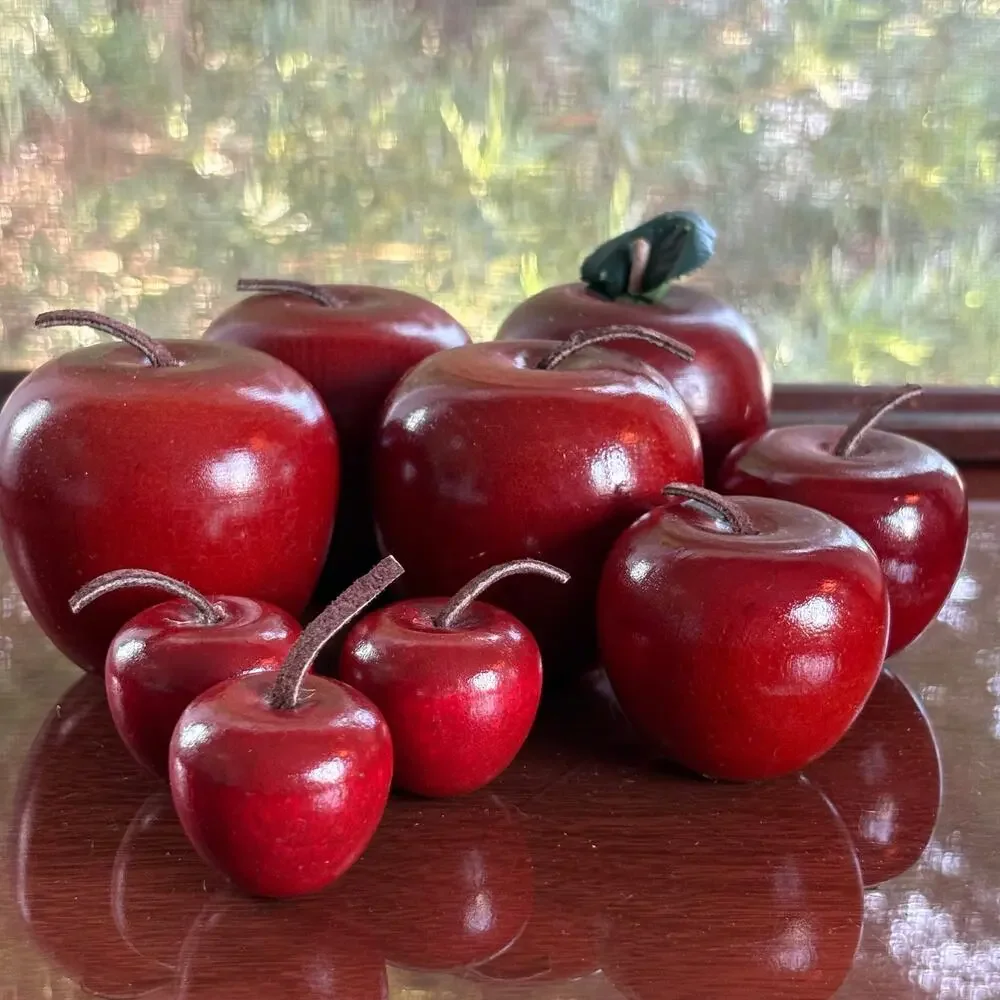 Vintage Wooden Apple Decor Set of 9 Red Rustic